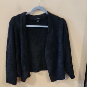 Torrid Black Open-Front Knit Cardigan Super Fuzzy Crop Sweater Size 3
